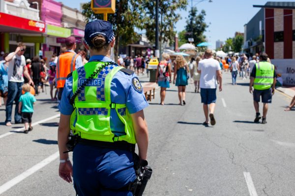 Western Australian Police Force officers on foot patrol